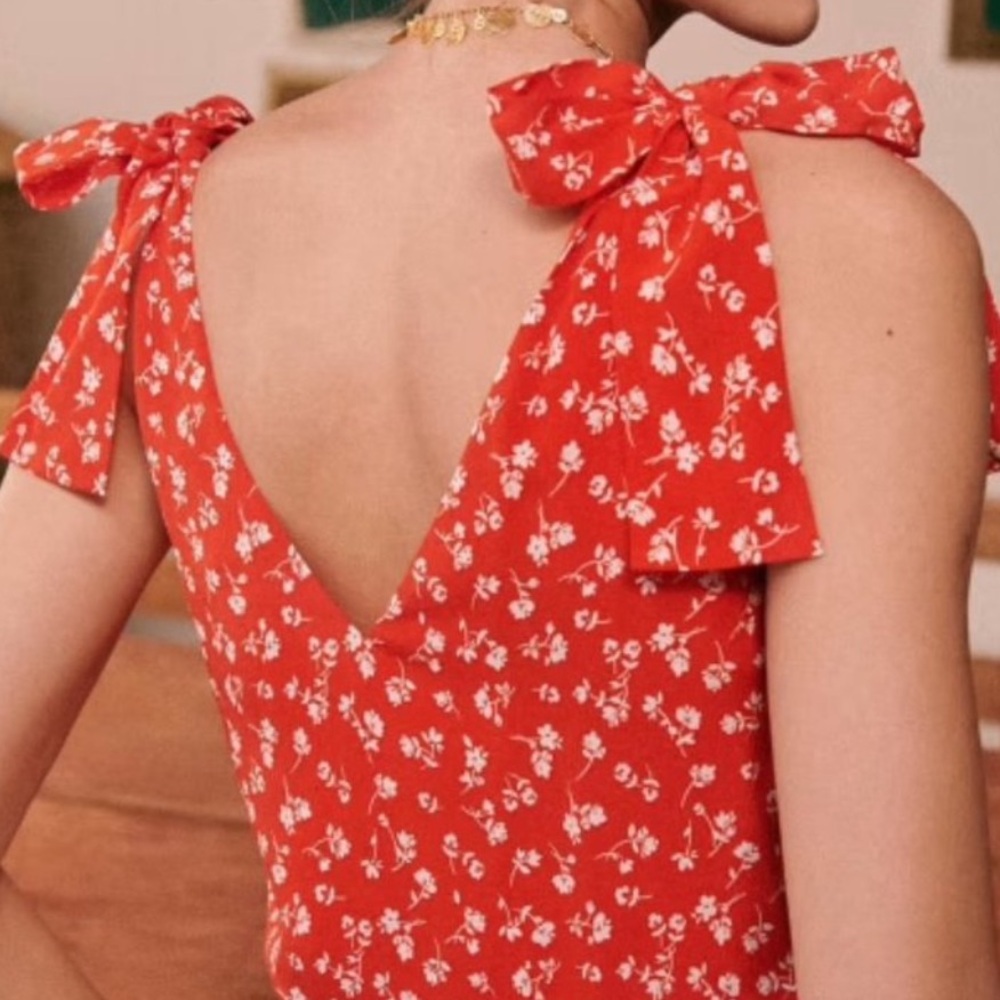 Sezane Lara Red Mini Flowers Floral Tie-Shoulder Blouse size 38/6 EUC - Picture 11 of 11